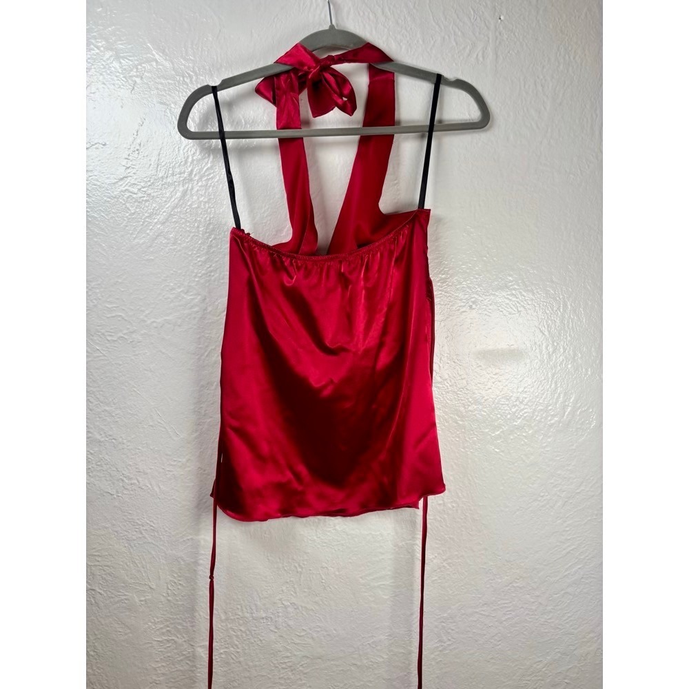 Halter Top Womens Medium Red Satin Tie Y2K Dark Romance‎ Coquette Clubwear Bold - Picture 11 of 13